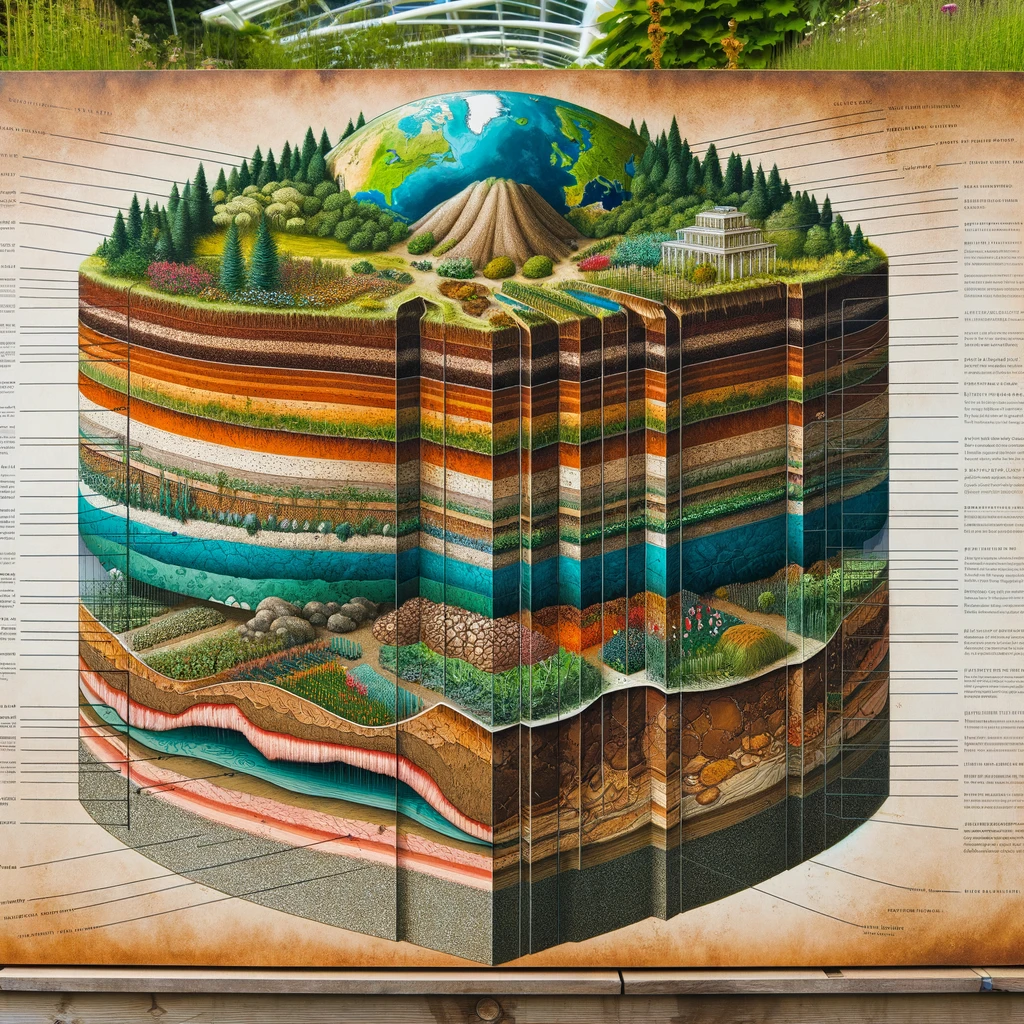 ·E 2024 03 10 03.17.16   An educational image showcasing a cross section of the earth, revealing different soil layers with annotations indicating various soil types such as c.webp